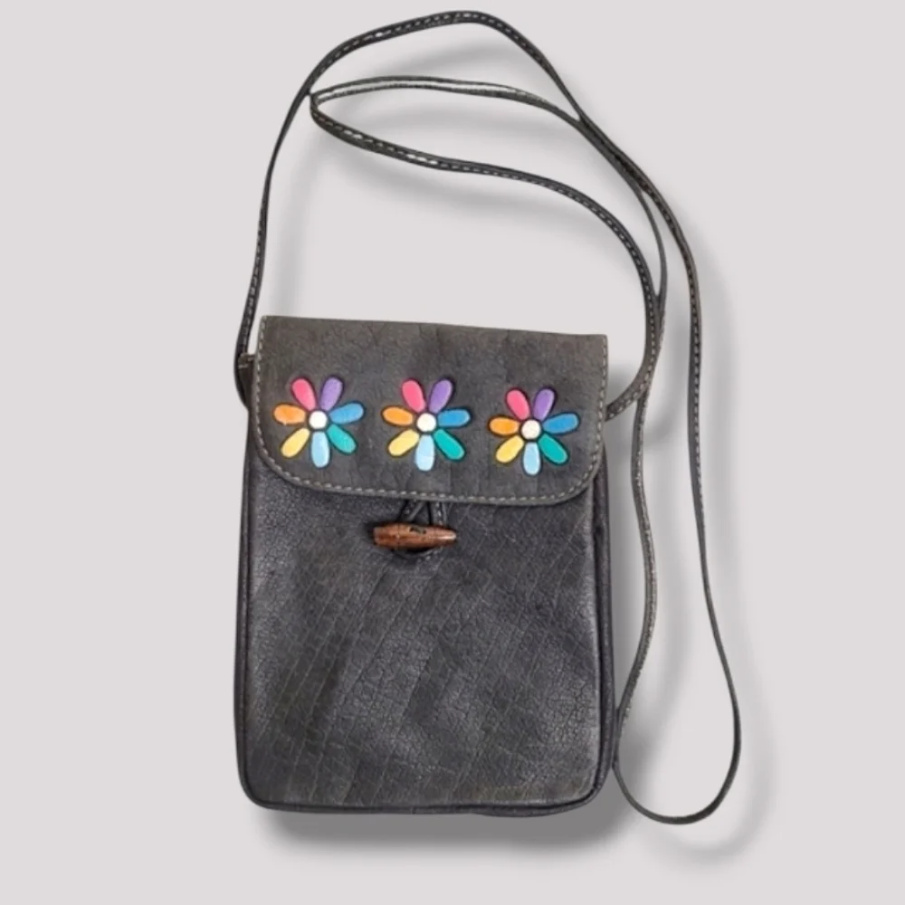Vintage Hand-Painted Floral Leather Crossbody Bag